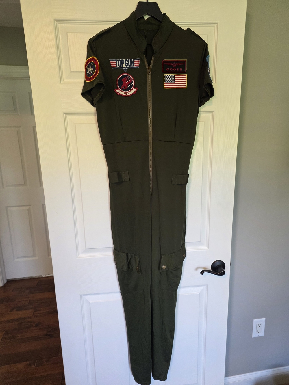 Source Unknown Olive Green Short-Sleeve Flight-Style Jumpsuit with Patches